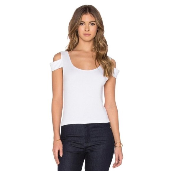 Revolve LNA Teresitas Crop Top Cut Out Cold Shoulder Boat neck White Small - Picture 1 of 13